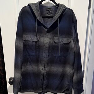 VINCE Men's Black and Gray Hooded Jacket